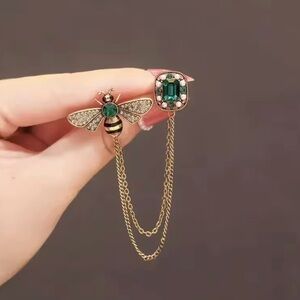 Elegant Gold and Green Bee Brooch